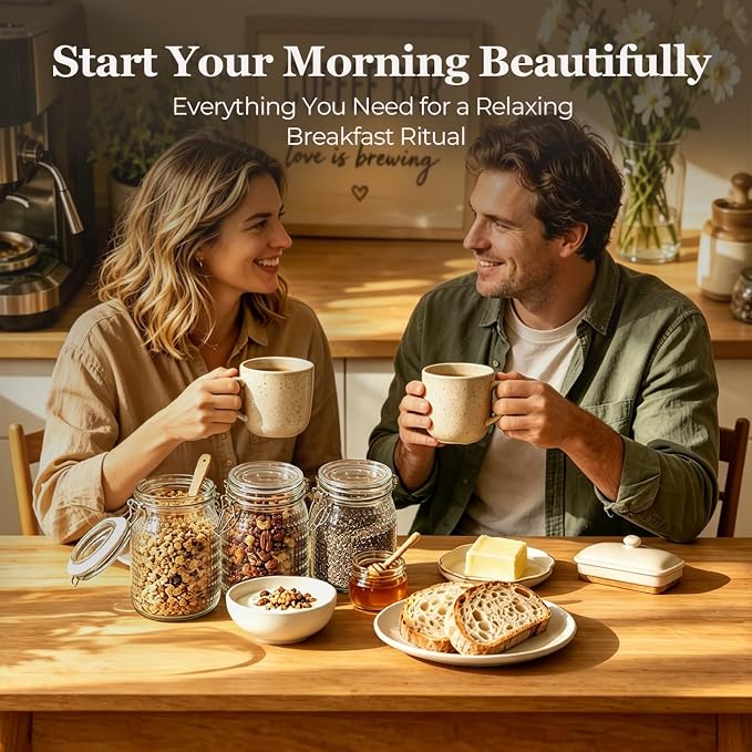 ComSaf Round Glass Jars with Airtight Lids 34 oz 3 Pack Wide Mouth Hobnail | Sugar snacks, Coffee bar Decor, Tea station, Kitchen counter display, Clear body, Kitchen storage, Pantry organization