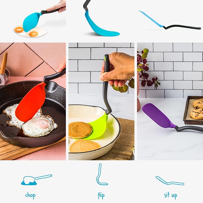 Dreamfarm Chopula Non-Stick-Safe Super-Flexible Sit-Up Spatula with Strong Flat Edge to Separate Food - 12" Dreamfarm Blue | Non-stick cookware safe, heat resistant, thin, flexible flipper, turner and food chopper with sit-up, no-mess handle, 12"