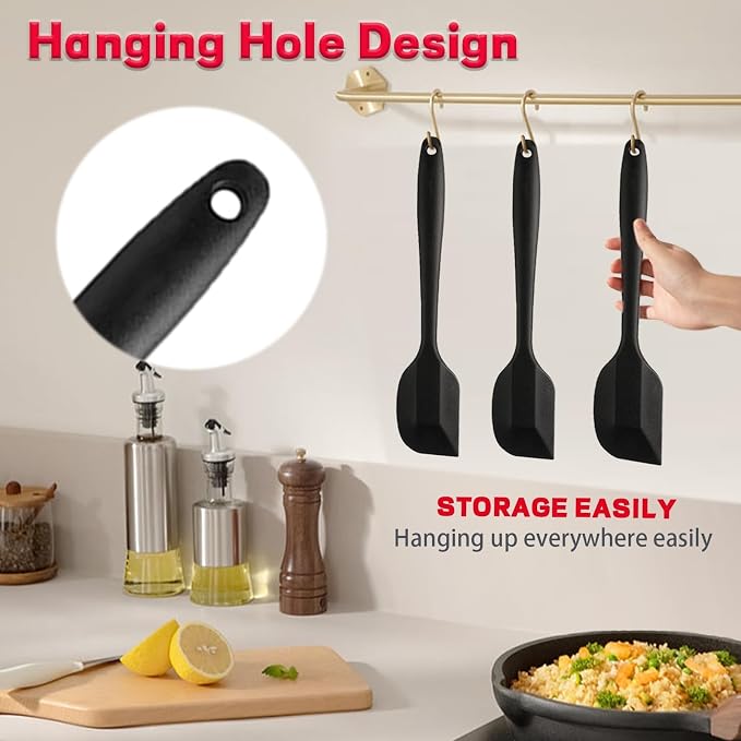 8 Pieces Silicone Spatula, 8.5 inch Non-stick Spatulas with Stainless Steel Core,Heat Resistant-500?, Food Grade Silicone, Dishwasher Safe, for Mixing,Cooking,Baking (Black)