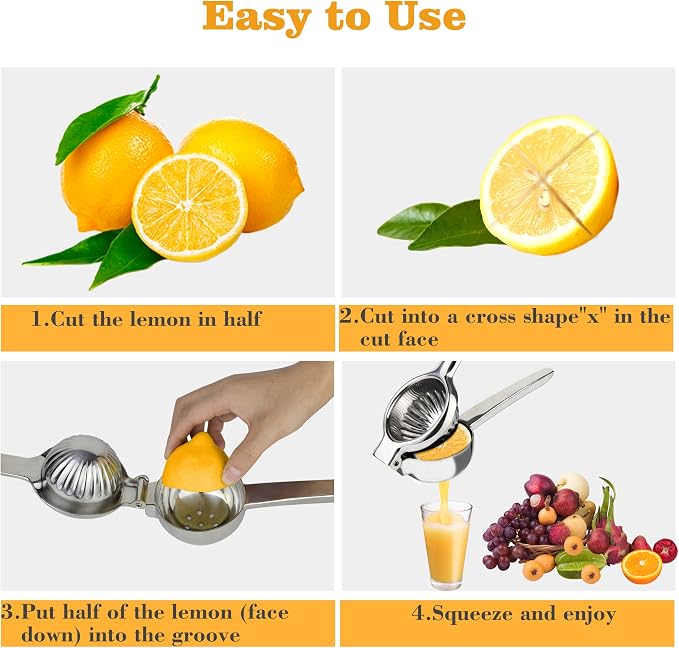 Lydia's Deal Lemon Juicer Squeezer Stainless Steel Manual Citrus Juicer Hand Press Juice Extractor Non-Slip Grip Design Medium Lemon Juicer for Juicing Lemon, Limes, Oranges, Pomegranate