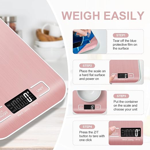 Food Scale, 11lb Kitchen Scale, 0.05oz/1g Weight Grams and Ounces, Pink | 6 Conversion units,Automatic overload,Low battery warning modes,2*AAA Batteries,for Baking, Cooking,Dieting and Meal Prep