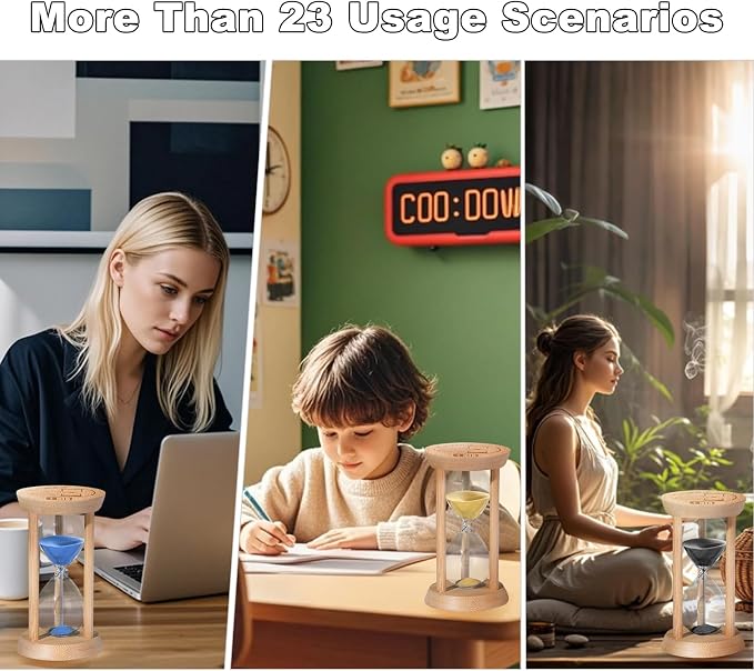 5 Minute Wooden Sand Timers, Bamboo Mini Black Sand Hourglass for Productivity, Meditation & Decor, 5 Min Small Reloj De Arena for Kitchen, Office, Yoga, Game, Classroom