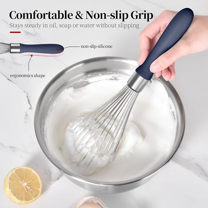 18/8 Stainless Steel Cooking Balloon Whisk (Large, Midnight Blue) | Heavy Duty Metal Kitchen Wire Whisker Wisking Tool Egg Beater Hand Mixer for Mixing Baking Beating Stirring Sauce Flour
