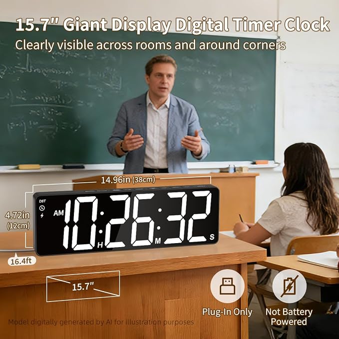 VOCOO 15.7" Large Digital Wall Timer with 99H Countdown, Count Up, Clock and Remote Control, 18 Colors RGB Wall Clock for Office, Home Decor, Kitchen, Living Room, Gym, Classroom