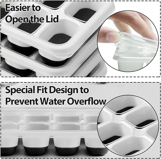 DOQAUS Ice Cube Tray with Lids - 4 Pack Stackable Silicone Ice Trays for Freezer, BPA & LFGB Safe, Easy Release for Kitchen, RV, Cocktail, Coffee, Soup & Food