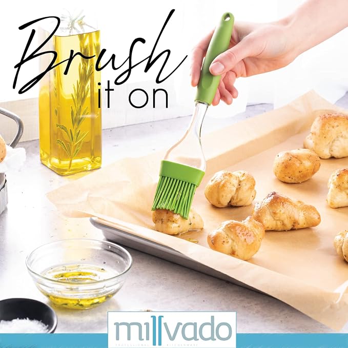 Millvado Silicone Basting Brush: Heat Resistant Cooking Brush for Oil and Sauce - Flexible Food Brush - Dishwasher Safe Basting Brush for Cooking – Green Silicone Pastry Brush/BBQ Brushes for Sauce