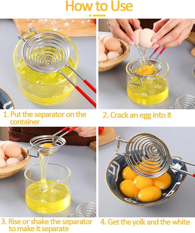 Egg Separator Egg Yolk White Separator Stainless Steel Egg White Yolk Sifting Filter Egg Divider Kitchen Tool for Baking/Cooking