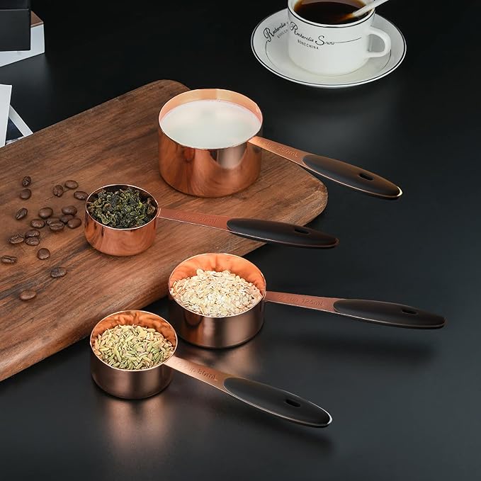 Joyhill Copper Measuring Cups and Spoons Set of 10 Piece, Stainless Steel Nesting Measuring Cup Set with Soft Touch Silicone Handles for Dry and Liquid Ingredients | BPA-Free Silicone Handles, Etched Markings, Nestable Design, Dishwasher Safe for Dry &...