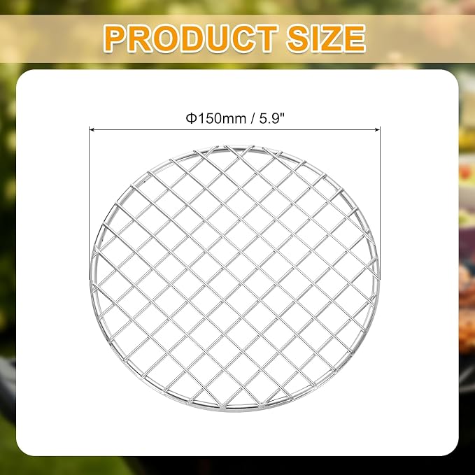 uxcell Round Cooking Rack, Dia 5.9 Inch Stainless Steel Grill Grate Cross Wire Barbecue Grill for Cooking Baking Air Fryer Racks, Silver
