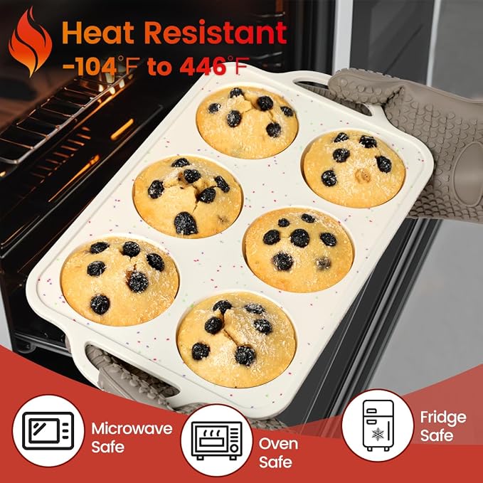 CAKETIME Silicone Muffin Pans for Baking, Metal Reinforced Frame Jumbo 6 Cups & Regular 12 Cups Cupcake Pan Nonstick Muffin Pan for Homemade Baking Easy to Handle
