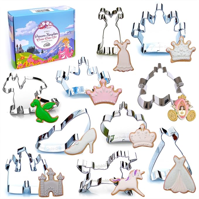 Princess Royal Kingdom Cookie Cutter 10 Piece Set, Premium Food-Grade Stainless Steel, Dishwasher Safe
