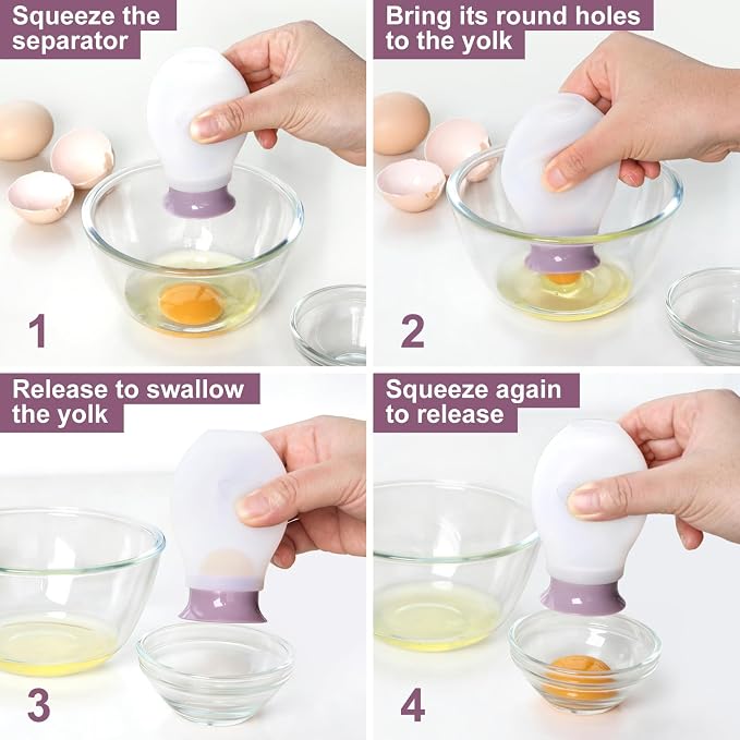 Egg Separator for Raw Eggs, Silicone Egg Separator, Easy Yolk Separation | Cute Egg Separator for Baking and Cooking, Swallow Release, Food-Grade Silicone, Dishwasher Safe