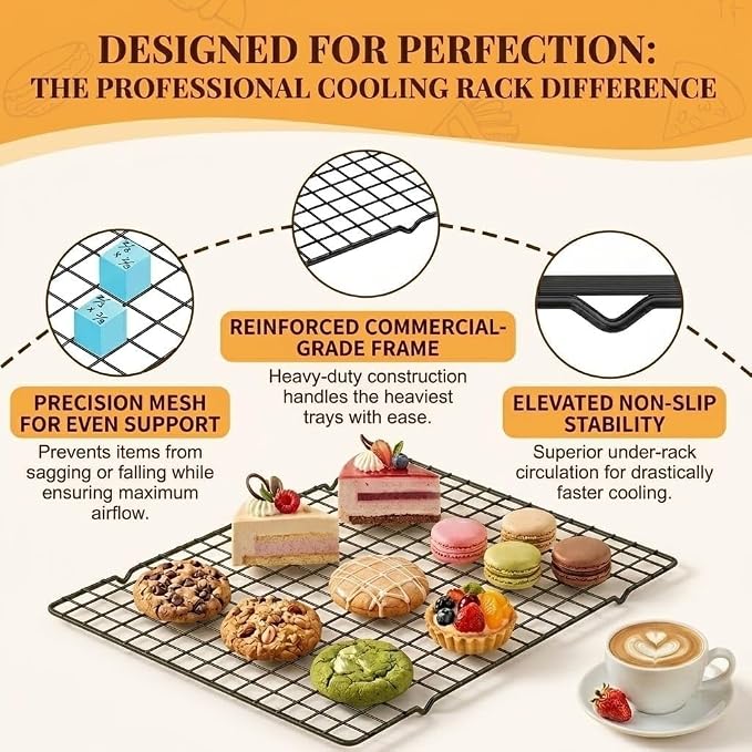 Cooling Rack Set of 1, 10" x 16" No Warp Heavy Duty Stainless Steel Baking Rack - Fits Half Sheet Pan, Oven Safe 575°F,for Baking, Roasting & Dehydrating, Dishwasher Safe