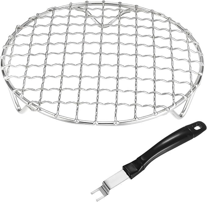 M METERXITY 2-Pack Cooling Rack 5.9" Round 201 Stainless Steel, Silver | Cross Wire Grate Cooling Racks with Grill Grate Lifter for Grilling, Cooking, Steaming, Baking