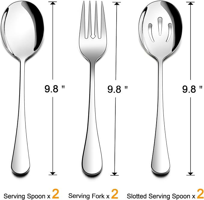 Homikit Large Serving Utensils Set, 6-Piece Stainless Steel Serving Spoons Slotted Spoons Forks, 9.8 Inch Big Metal Hostess Set for Catering Buffet Banquet Party Kitchen Restaurant, Dishwasher Safe