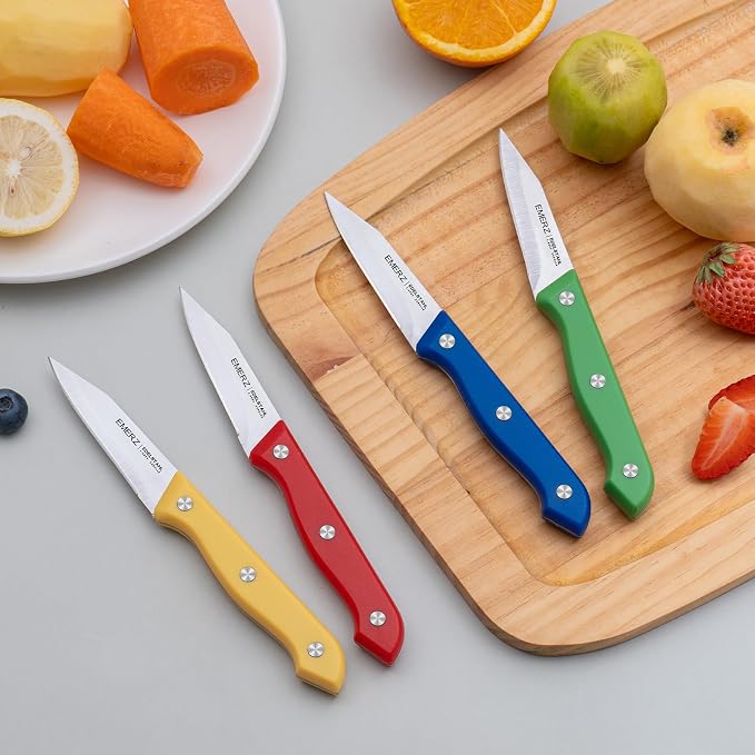 Paring Knife Set of 4, Stainless Steel Paring Knives,3.5inch,Ergonomic Plastic Triple Rivet Handle,Sharp Small Kitchen Knife for Peeling Coring Cutting,Colorful Parers for Fruit&Vegetable
