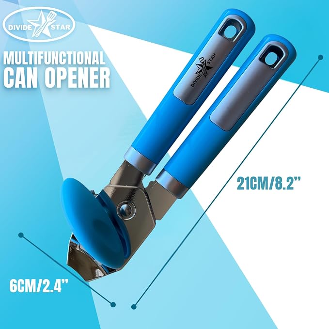 Manual Can Opener for Seniors, Blue | Easy-Turn Knob, Cleaner Edge Cutting, Magnetic Lid Lifter, Heavy-Duty Carbon Steel Blade, Ergonomic Comfort Grip