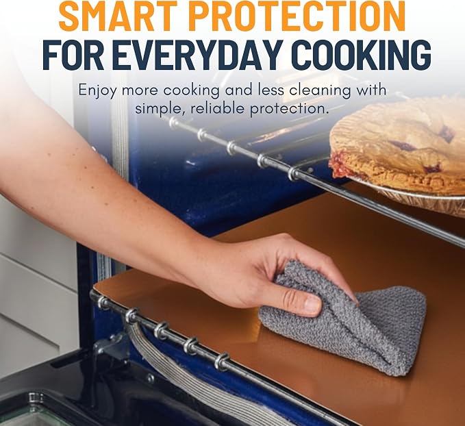Oven Liners for Bottom of Oven - 2 Pack Large Heavy Duty Mats, 17”x25” Non-Stick Reusable Liner for Electric, Gas, Toasters, Grills - BPA & PFOA Free Kitchen Accessory to Keep It Clean (Copper)