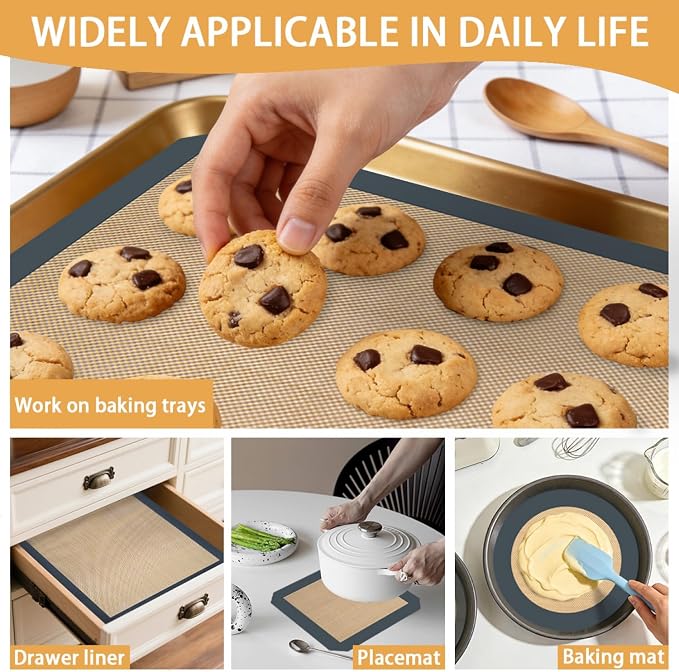 SenseYo 6 Pcs Silicone Baking Mat Non Slip Reusable BPA Free Silicone Rectangular Bakeware Sheet Liner for Cookies Pastry Bread Dough Prep Oven Counter (Gray)