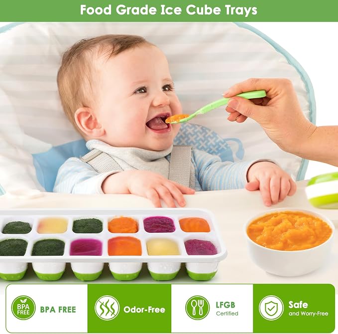 Ice Cube Trays, 4 Pack Durable Stackable Ice Trays for Freezer with Spill-Resistant & Removable Lids, LFGB Certified and BPA Free, Easy-Release 56 pcs Silicone Ice Maker for Cocktail, Coffee, Beer
