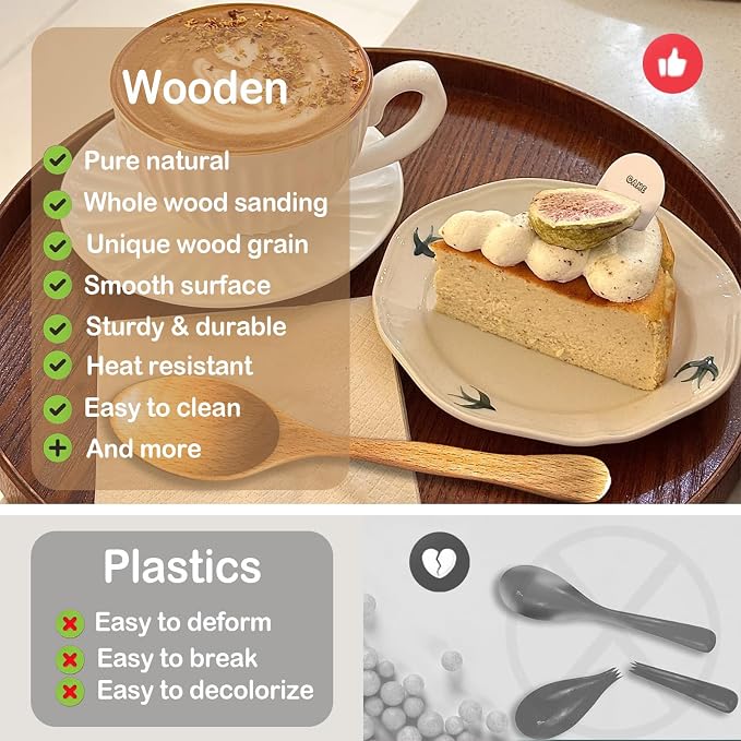 3 PCS Beech Wood Spoon, 7 Inch Wooden Spoons for Eating, Small Pointed Wooden Soup Spoons Set for Mixing Stirring, Handmade Wooden Tablespoon Dining Spoons for Coffee,Honey,Tea,Rice,Cereal,Dessert