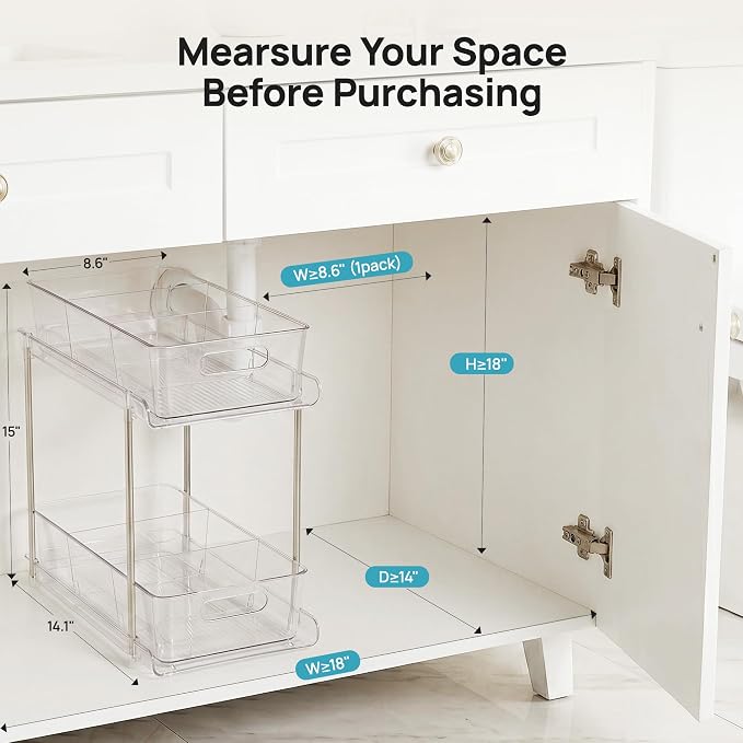 Vtopmart 2 Pack Larger Higher Pull Out Bathroom Under Sink Organizer (M-Higher)
