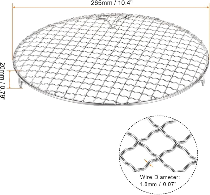HARFINGTON 2pcs Round Cooking Rack 10.4-inch 201 Stainless Steel Cross Wire Barbecue Grill Net with 20mm Legs for Cooking Baking Steaming BBQ
