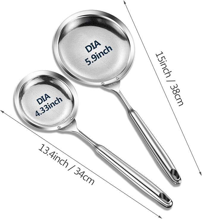 Ugotit Fine Mesh Strainer - Oil Strainer Spoon for Bacon Grease & Soup Skimming, Stainless Steel Fat Skimmer with Heat-Resistant Handle (4.3 Inch)