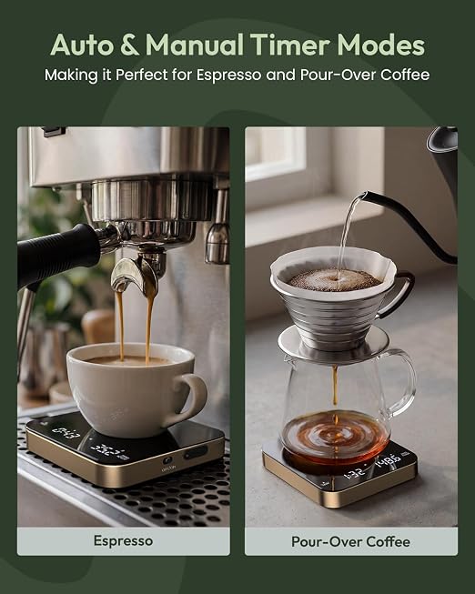 Maestri House S2 Espresso Coffee Scale with Timer 0.1g Precision Shot Scale | USB-C Rechargeable, Dual Timing Modes, 2kg/0.1g Digital Scale with Borosilicate Glass Top for Espresso and Pour-Over Brewing