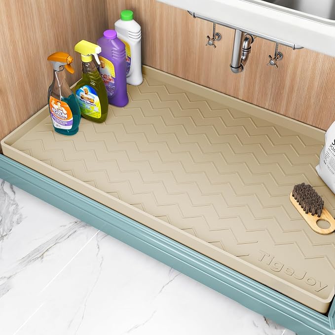 TigeJoy Under Sink Mats for Kitchen Waterproof 25" x 22", Cabinet Liner | Leak-Proof Silicone Mat Sink Protector, Kitchen Essentials Organizer and Storage,Boot or Shoe Tray, Pet Feeding Mat