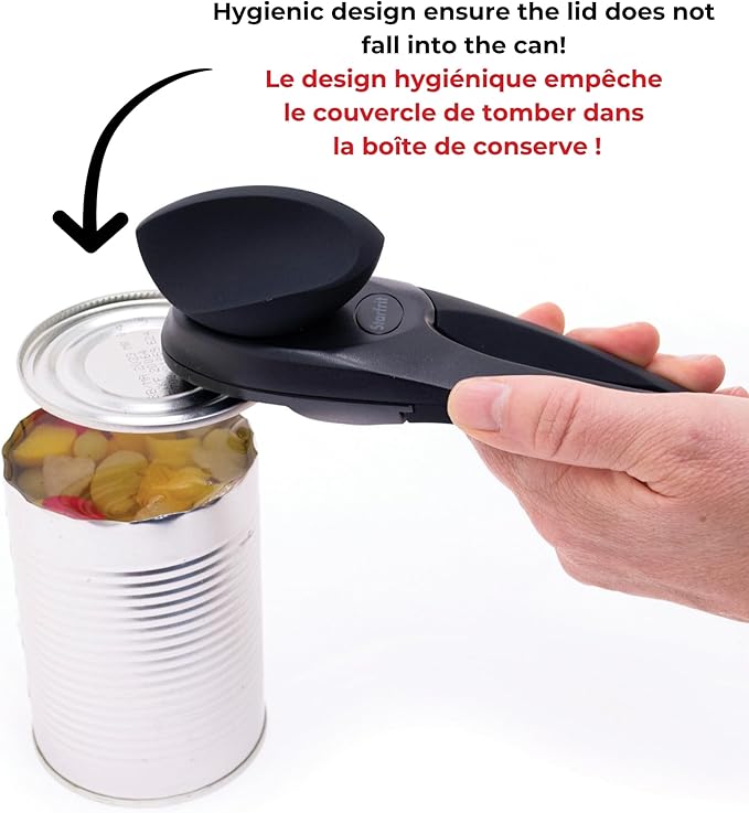 Starfrit MightiCan Can Opener, Safe Smooth-Cut Design, Holds Lid and Leaves No Sharp Edges, Comfort Grip Handle, Heavy-Duty Non-Slip Knob, 3-Year Warranty, Red