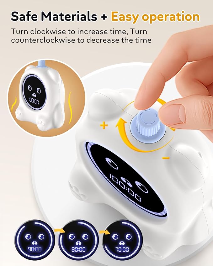 Visual Timer for Kids, 100 Min, Rechargeable Countdown Timers, Adjustable Sound Alert, Adjustable Brightness, Productivity Timers for ADHD, Silent Operation, Desk Time Management Tool for Toddler