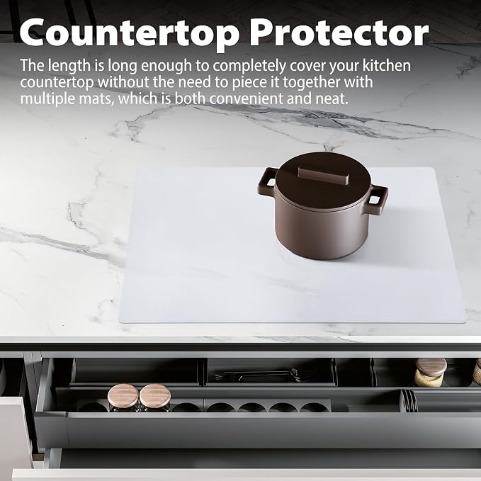 Thick Silicone Counter Mat Large 23.4x15.6" for Kitchen Countertop Crafts | Kitchen Table/Countertop Protector/Non Stick Pastry Baking Placemats Silicone Pad Crafts Kid Heat Resistant White Translucent