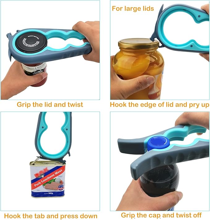 Otstar Jar Opener with Gripper Pads for Weak Hands, Seniors with Arthritis | Multifunction Lid Opener & Kitchen Gadgets, Adjustable, Non-slip, Effortlessly Open Jar Lids Bottle Caps and Pull-tab Cans