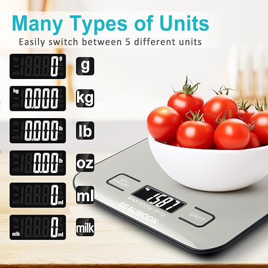Food Scale Kitchen-Scale 11lb/5kg Food Scale for Kitchen Stainless Steel LCD Display Tare Function (g/oz/ml) for Meal Prep Coffee (Batteries Included)