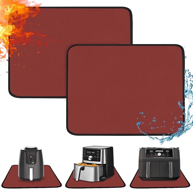 2 PCS Heat Resistant Mats for Countertop Air Fryer, 20x16in, Red | 1022 ℉ Fireproof mat, air fryer accessories for ninja, cosori, waterproof hot pads for kitchen toaster, oven, coffee maker