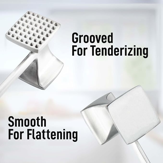 Zulay Kitchen Professional Meat Tenderizer Tool - Dual Sided Meat Mallet Pounder With Comfort Grip Handle - Heavy Duty Meat Hammer Tenderizer - Meat Tenderizer Mallet & Meat Pounder - (10”) Black