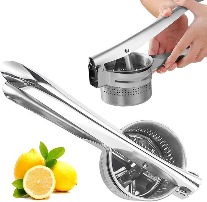 Potato Ricer, Stainless Steel Potatoes Shredder, Heavy Duty Potato Masher Kitchen Tool for Smooth and Fluffy Mashed Potatoes/Puree/Fruit/Juice(COLOR:silver)