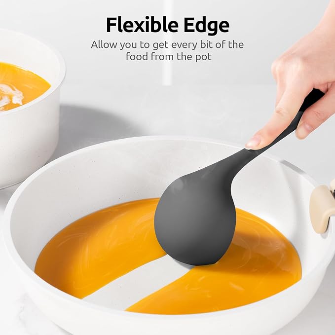 2.6oz Small Silicone Soup Ladle: U-Taste 600ºF Heat Resistant Non-Stick Kitchen Deep Serving Spoon, Soft Cooking Utensil with Non-Slip Solid Handle for Mixing Sauce Stew Gravy (11in, Black)