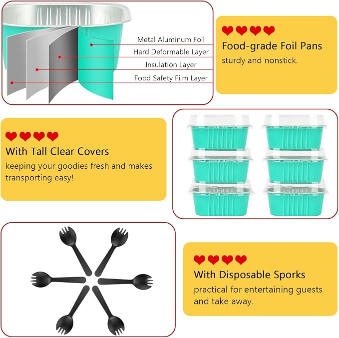 120pack 5oz Mini Cake Pans with Lids,LNYZQUS Aluminum Foil Cupcake Baking Cups Muffin Tin,Disposable Ramekins Small Cake Mini Brownie Baking Pan Cheesecake Containers -Cyan Blue