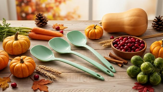 Reston Lloyd Cooking Spoon for Serving, Basting, Mixing, Heat Resistant, BPA Free Melamine 11 inch Utensil with Ergonomic Handle, Set of 6, Seafoam