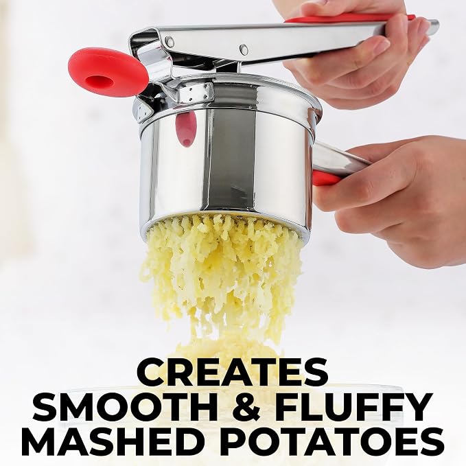 Zulay Kitchen Premium Large 15oz Potato Ricer, Heavy Duty Professional Stainless Steel Potato Masher and Ricer Kitchen Tool, Press and Mash Kitchen Gadget - Red and Silver