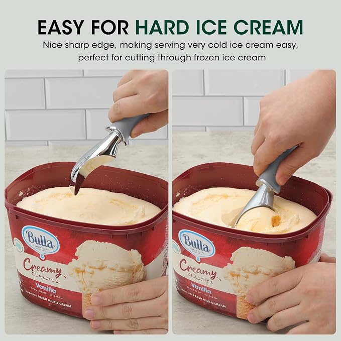 Beneno Heavy Duty Ice Cream Scoop - Upgraded Anti-Fracture Design, Comfortable Grip Long Handle, Effortless Scooping & Dishwasher Safe, Gray