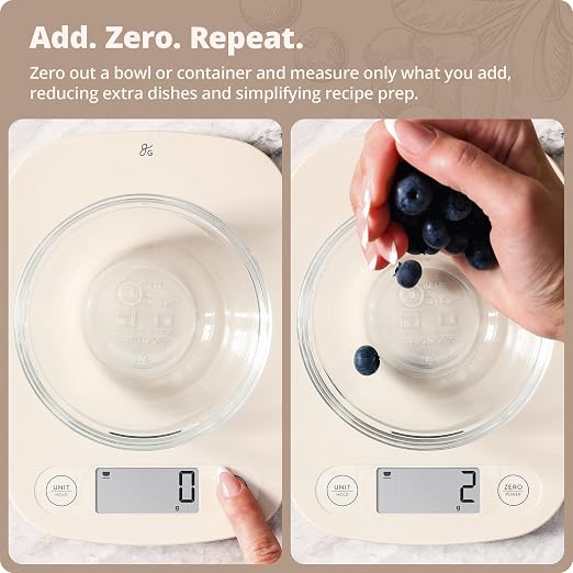 Greater Goods Food Scale – Digital Kitchen Scale, 1g Precision, Easy-Tare & Quick Conversion, Slim Compact Design, Durable & Portable | Ideal for Cooking, Baking & Meal Prep (Birch White)
