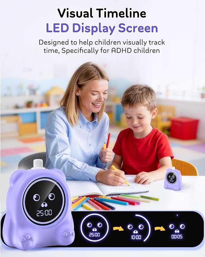 Visual Timer for Kids, 100 Min Digital Timer with Paused, Rechargeable Countdown/Up Timers, 3 Alarm, Silent, Vibrate & Sound Mod, Productivity Timers for ADHD, Classroom, Teacher, Exercise, Study