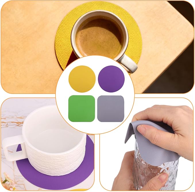 LUTER 4pcs Jar Opener Gripper Pad for Seniors with Weak Hands, Rubber | Multi-function Silicone Bottle Opener Lid Cap Rubber Gripper Pads Kitchen Coasters Gadgets, Yellow, Purple, Green, Gray