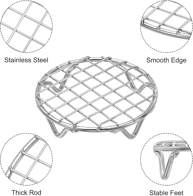 uxcell Round Cooking Rack 3.9 Inch Dia Stainless Steel Wire Cooling Steamer Rack for Baking Canning Cooking Roasting Cooling Grilling Drying, Silver