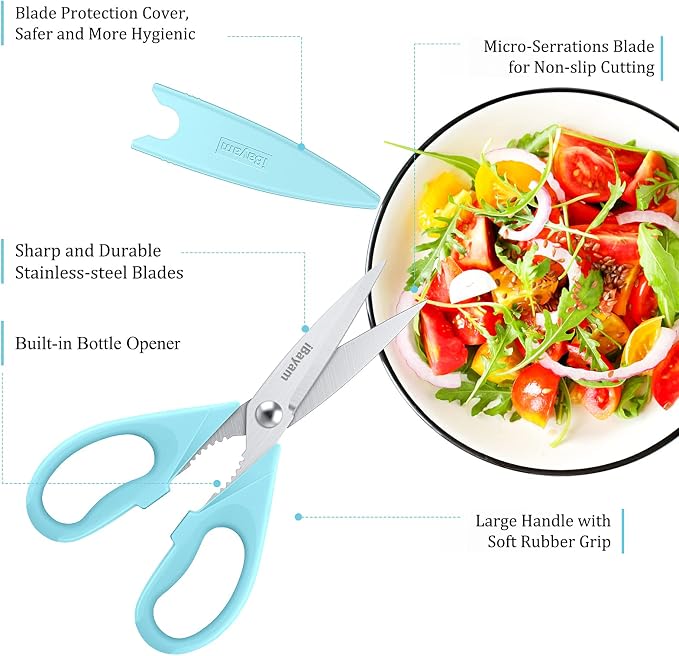 Kitchen Shears, Kitchen Scissors All Purpose Heavy Duty Meat Scissors Poultry Shears, Dishwasher Safe Food Cooking Scissor Stainless Steel Utility Scissor, 2-Pack, Light Blue, Pistachio