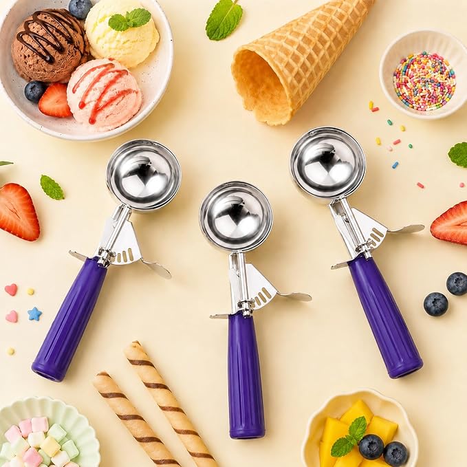 Ice Cream Scoop, Small Size Cookie Scoop Melon Baller Scoop with Trigger Release for Meatballs Melon, Ice Cream Scoop Stainless Steel Scoopers (Small Size - 1.46Tbsp)