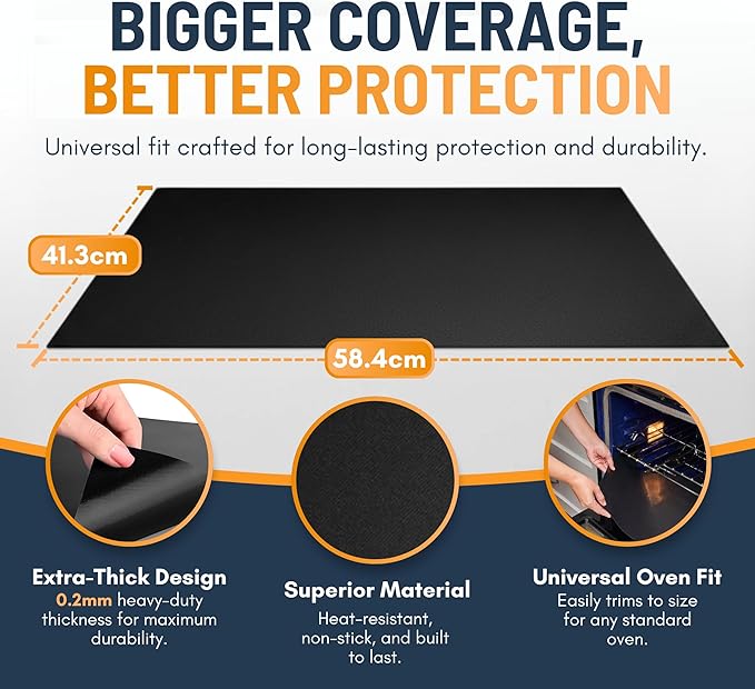 Oven Liners for Bottom of Oven - 3 Pack Large Heavy Duty Mats, 16.25”x23” Non-Stick Reusable Liner for Electric, Gas, Toasters, Grills - BPA & PFOA Free Kitchen Accessory to Keep It Clean (Black)
